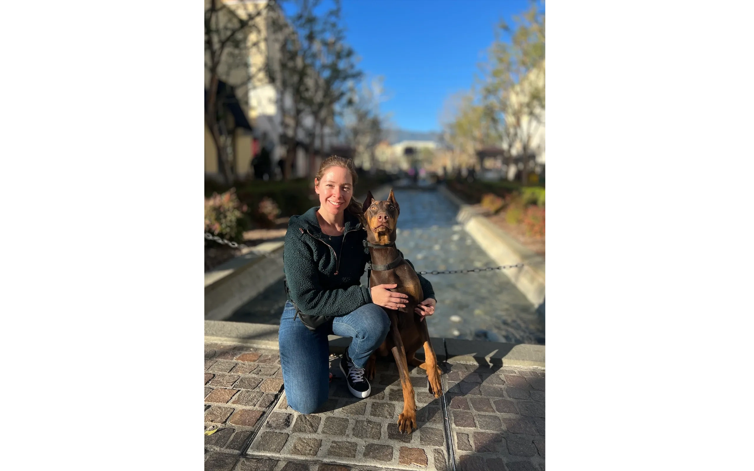 Chantel with trained Doberman in Calimesa